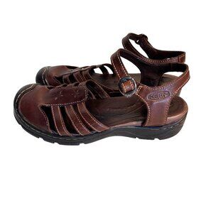 Keen Paradise Leather Strap Sandals Floral Details Adjustable Buckle Women’s 8